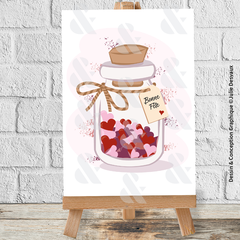 Carte Bonne Fête Bocal Plein de Cœurs